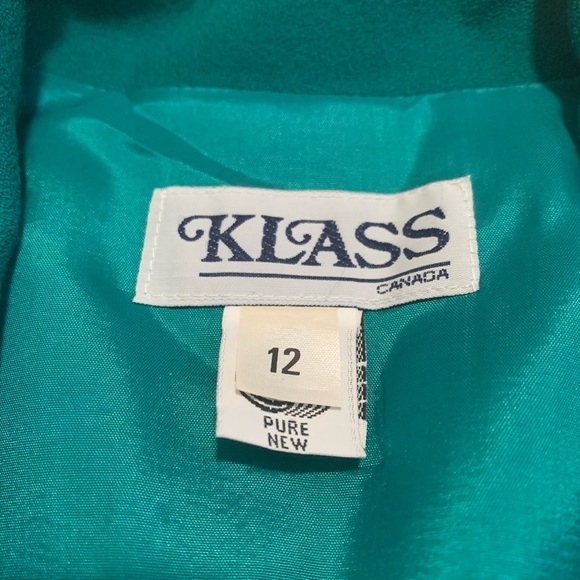 Vintage 80s KLASS Pure New Wool Teal Blazer 12 - Picture 4 of 10